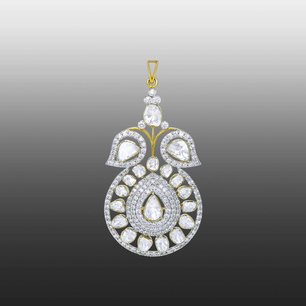 Symmetrical Polki Pendant with Pear-Shaped Diamonds